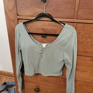 Aèropostale Long Sleeve Pale Green Crop Top Tee (L)